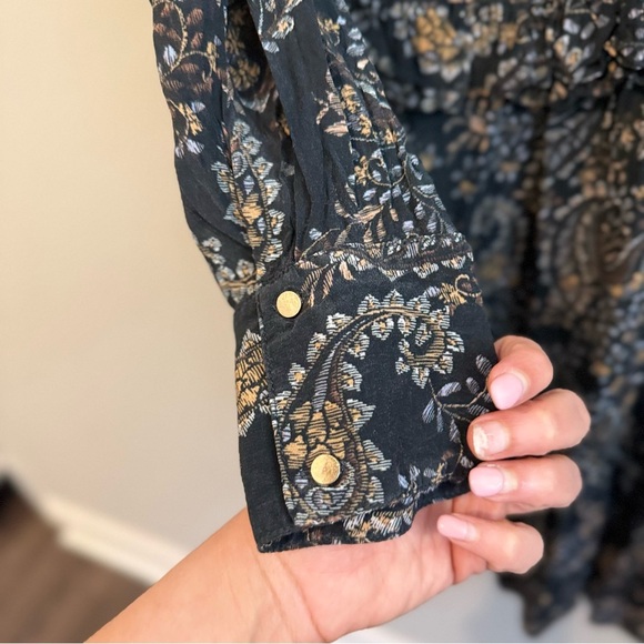 NICHOLAS  Paisley Elsie Dress Black Floral Ruffle Short Mini Dress Large 12 1861 - Picture 5 of 11